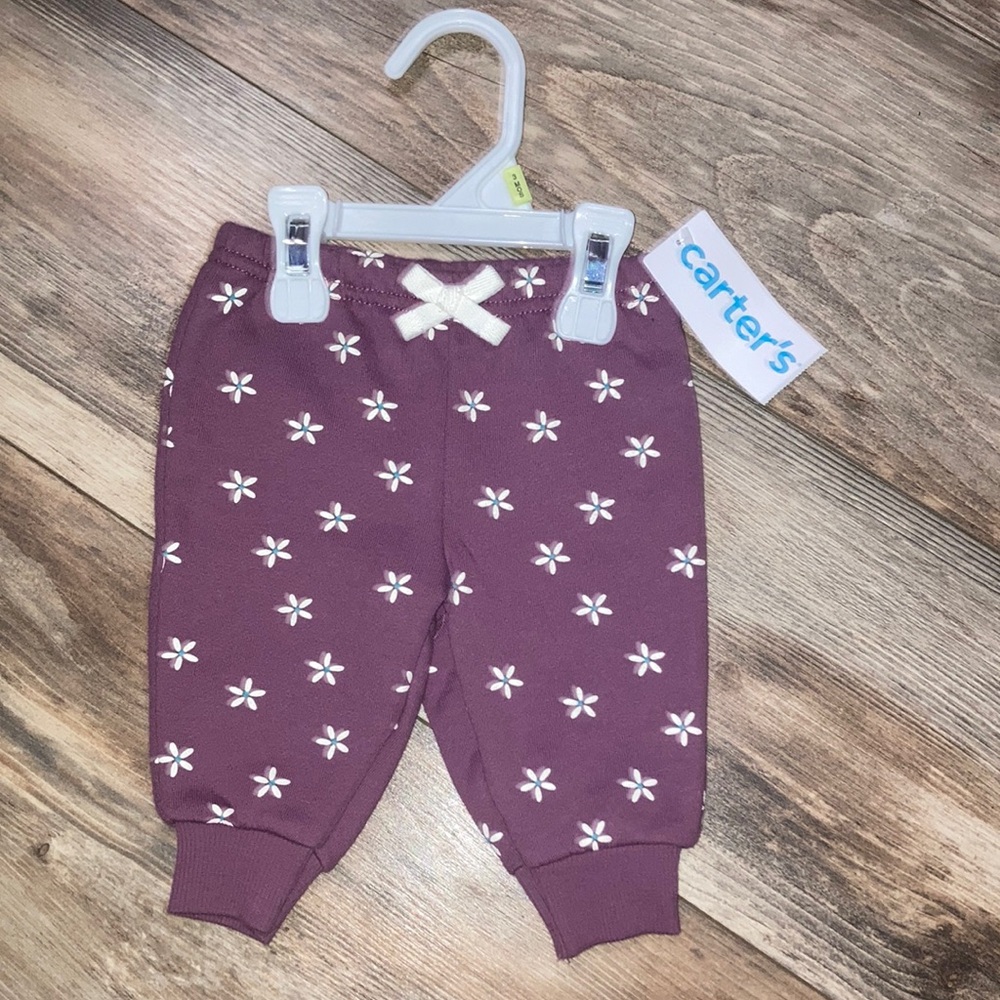 Carter’s Baby Girl Purple Flower Pants Size 3 Month NWT